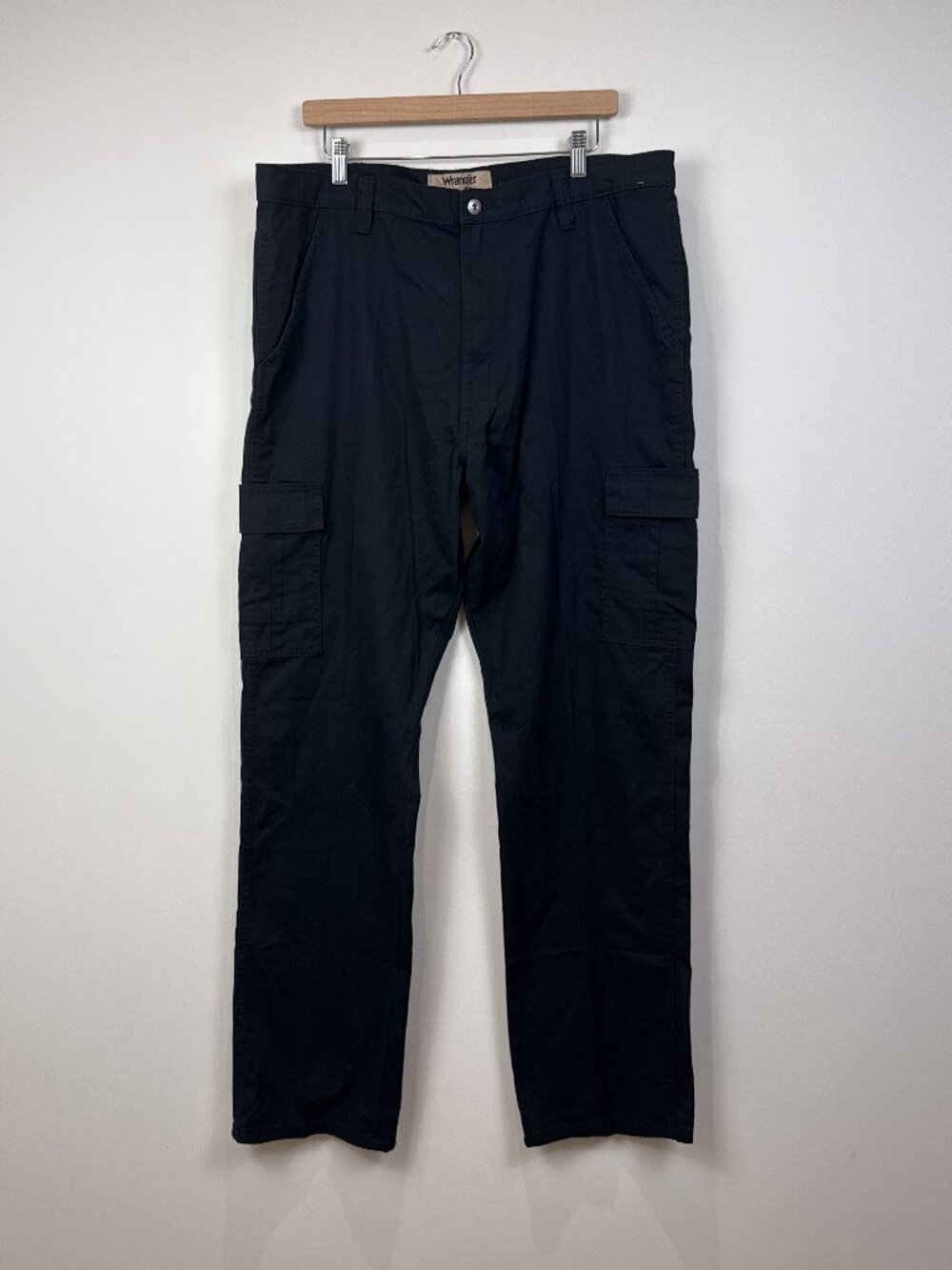 Wrangler Authentics Mens Black Cargo Pants Loose Fit Cotton Work Pants 38 x 34